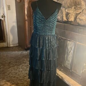 MOTF Shimmering Teal Tiered Maxi Dress